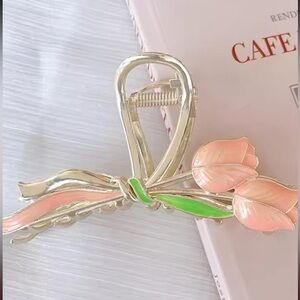 Pink Tulip Metal Enamel Hair Clip